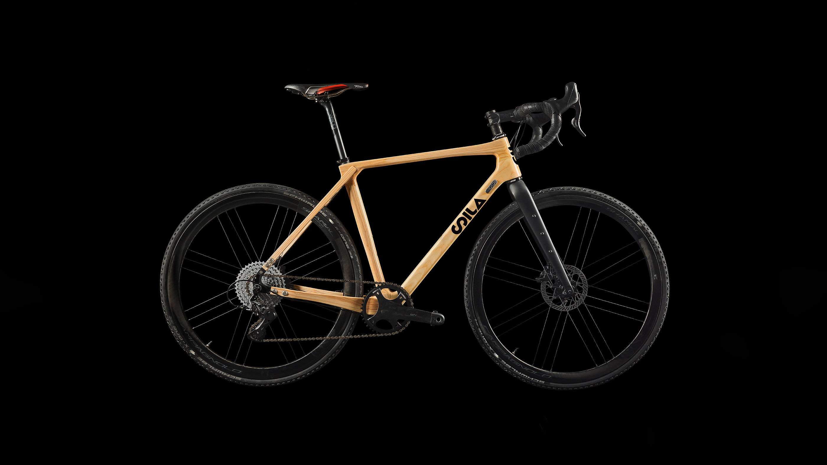 Side view of SILA gravel wooden bike