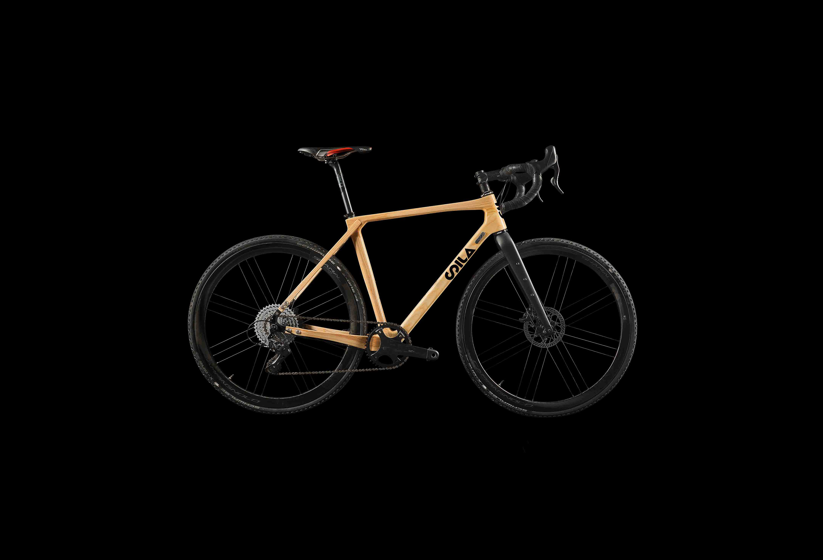 Side view of SILA gravel wooden bike