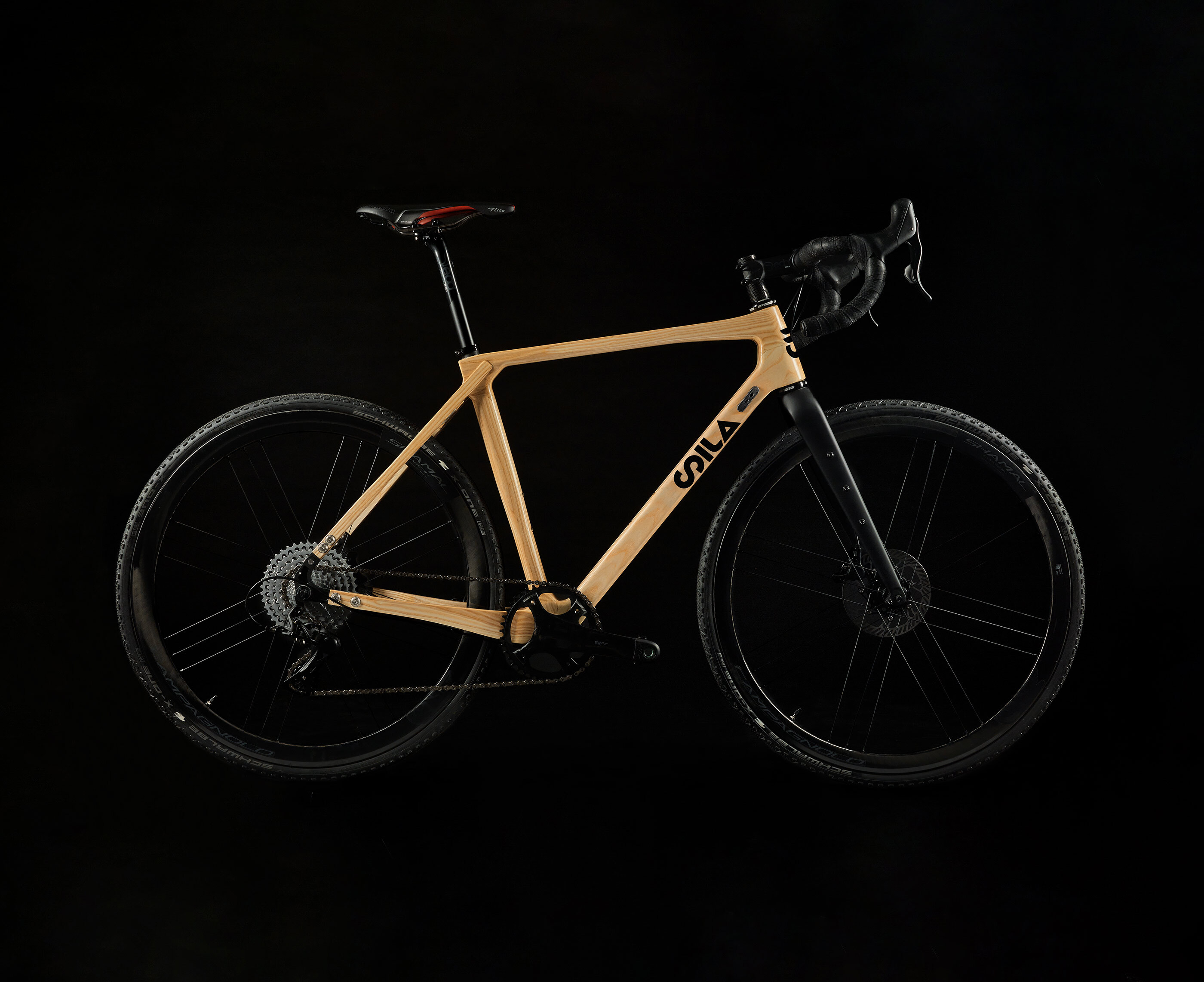 Side view of SILA gravel wooden bike